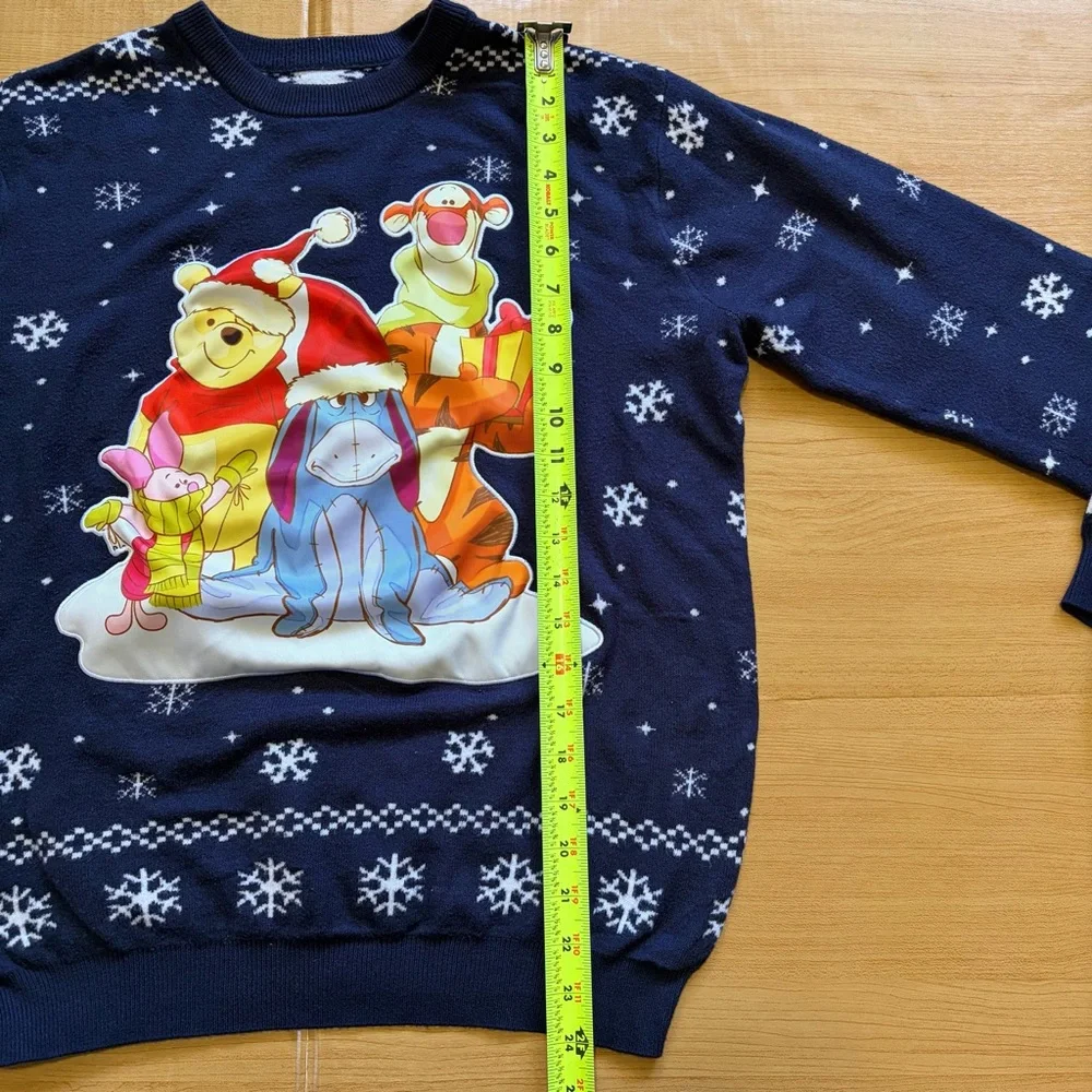 Boxlunch Winnie the Pooh Navy Blue Sweater with Snowflake Design - Picture 2 of 6